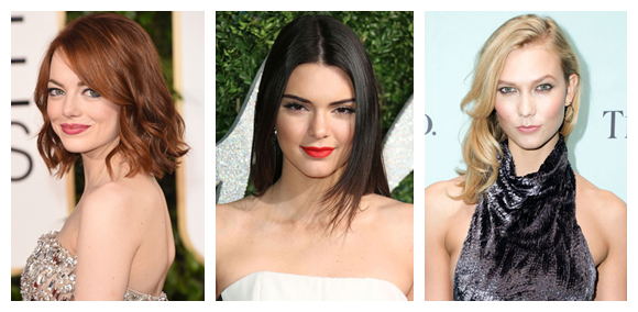 A redhead, a brunette, and a blonde, showcasing spring 2015 hair color trends.